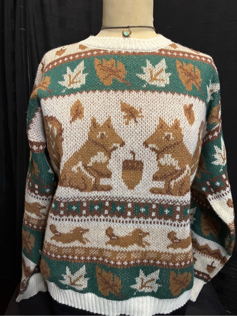 Autumn Squirrel Crewneck Sweater in Cream, Brown & Green